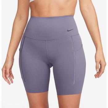 Nike - Short de mujer Universa Nike, pantalón corto de talle alto y sujeción media de 20 cm con bolsillos de ciclismo, color morado, talla M (EU 40-42)