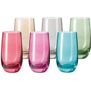 Leonardo Sora 047287 - Juego de 6 vasos de colores, aptos para lavavajillas, vasos para zumo, agua, vasos en 6 colores, 390 ml