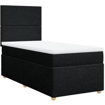 Cama box spring con colchón tela negro 100x200 cm