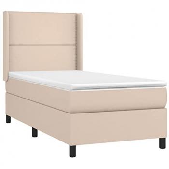 Cama Box Spring con Colchón LED de Cuero Sintético Cappuccino 90x200 cm