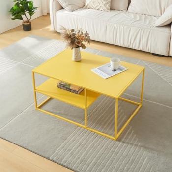 Mesa de Centro Rectangular Solund de Acero con Estante Inferior 45x90x60 cm - Amarillo