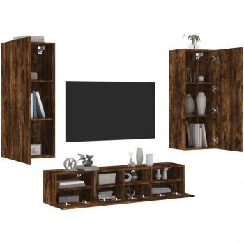Muebles de TV de pared 5 piezas de roble ahumado de madera multicapa