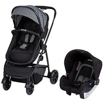 Safety 1st Hello Trio Set Carrito de bebé 3 en 1, Silla de Paseo Convertible en Capazo + Portabebé 0+, Cochecito reversible, reclinable y plegable compacto, burbuja de lluvia y cubrepié, Geometric