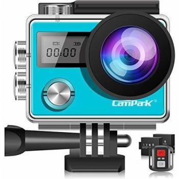 Campark X20 - Cámara de acción 4K de 20 MP con Pantalla táctil EIS con ángulo de visión Ajustable de 30 m, Impermeable, con Control Remoto, baterías Dobles de 1050 mAh y Kit de Accesorios
