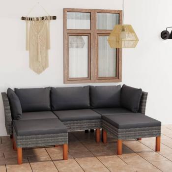 5-Piece Grey Poly Rattan Garden Lounge Set with Cushions