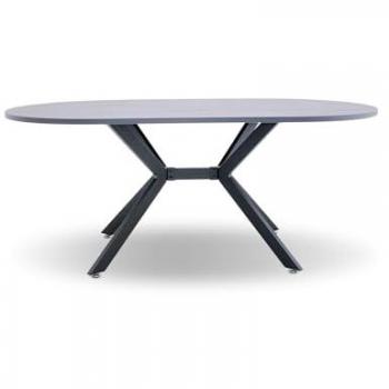 Mesa de Comedor Ovalada Marui - Madera y Metal con Pie Central Ashi 150x90 cm - Gris Efecto Madera