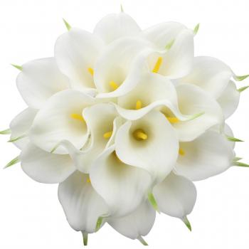JUSTOYOU - Lirios de agua artificiales, 20 unidades, de látex, sensación real al tacto, para ramos de boda, hogar, hotel, jardín, decoración, tela, blanco, amarillo, 20PCS