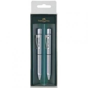 Faber-Castell Grip 2011 131270 - Juego de Dos bolígrafos en Caja de Regalo, Color Plateado
