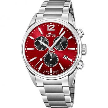 Reloj Lotus Chrono 18690/5 para Hombre con Esfera Roja y Caja de Acero Inoxidable 316L Plata