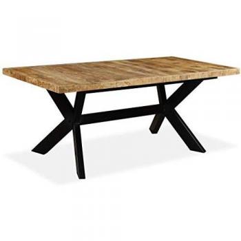vidaXL Madera Maciza Mango Mesa Comedor 180 cm Cruz de Acero Consola Cocina