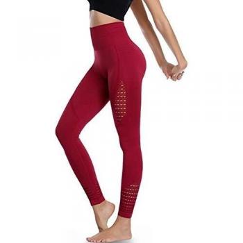 Eono by Amazon - Leggings Deporte Mujer Yoga Pantalones Mallas sin Costuras de Cintura Alta Medium - Rojo Vino