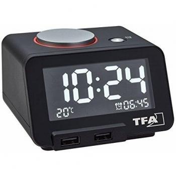 homtime Despertador Digital con Función de Carga por USB, plástico, Negro, 10 x 9 x 7 cm