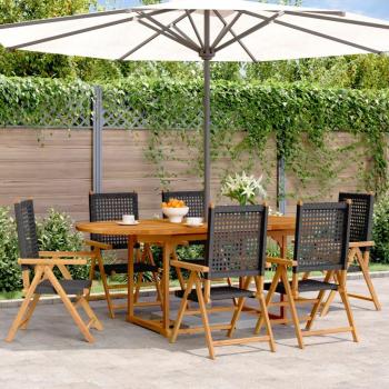 Set de comedor de jardín 7 piezas ratán PE madera acacia negro