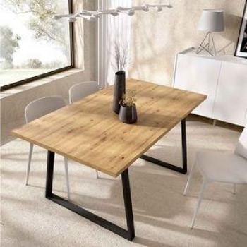Mesa de Comedor Extensible Aran Nordic/Negro con Patas Metálicas 75x120-160x90 cm
