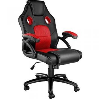 Tectake - Silla de oficina Racing Mike | Silla de escritorio tipo gamer | Acolchado extragrueso para un confort óptimo | Capas textiles transpirables | Ajustable en altura | Poli piel negro/rojo |