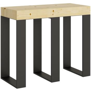 Consola extensible de abeto macizo claro con patas de metal antracita, 8 plazas, de 40 a 190 cm