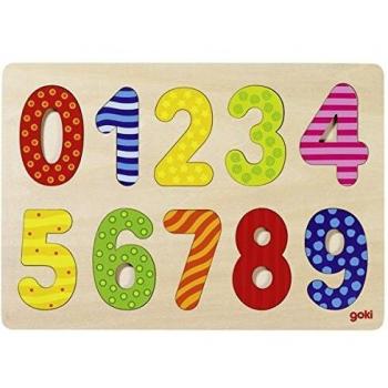 Puzzle de madera números 0-9 Goki, juego educativo para aprender a contar, 10 piezas multicolores, recomendado a partir de 2 años