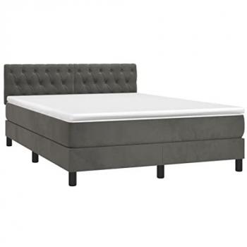 Cama Box Spring con Colchón Terciopelo Gris Oscuro 140x190 cm, incluye colchón viscoelástico, espuma, protector, muelles ensacados, adaptable y acolchado reversible