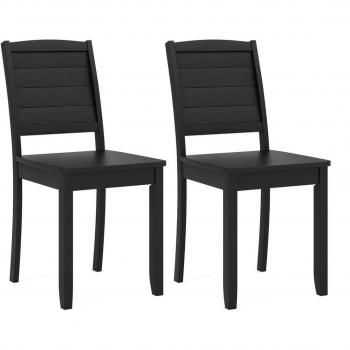Black Solid Wood Armless Dining Chairs Set of 2 with Curved Backrest