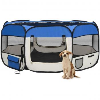 vidaXL Foldable Dog Playpen with Carrying Bag Blue 145x145x61 cm
