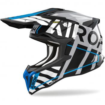 Airoh Strycker Brave Casco de Cross Azul-Gris Brillante, tipo motocross, talla L