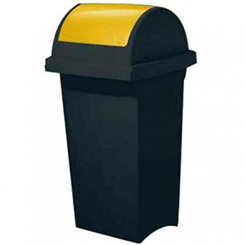 Contenedor de basura Maiol 50 Lt Negro con tapa amarilla basculante
