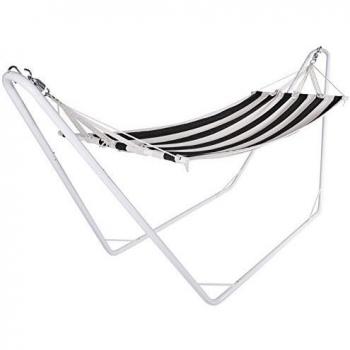 Hamaca con Estructura de Metal 200x80cm Color Crema/Negro, Capacidad 150kg