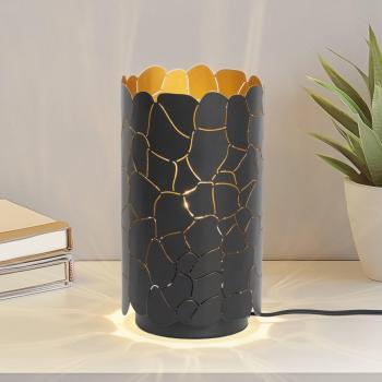 Lámpara de mesa Lindby Aralena, negro/oro, altura 26,5 cm