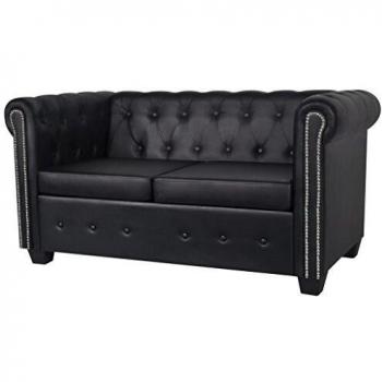 vidaXL Sofá Tipo Chesterfield 2 Plazas Revestimiento de Cuero Artificial Negro