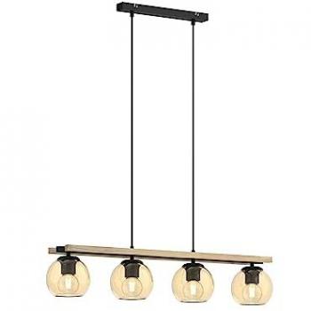 Lámpara colgante Vintage Lindby Enrique, 4 luces, ámbar, vidrio y metal para salón y comedor