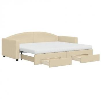 Sofá cama nido con cajones tela color crema 90x200 cm