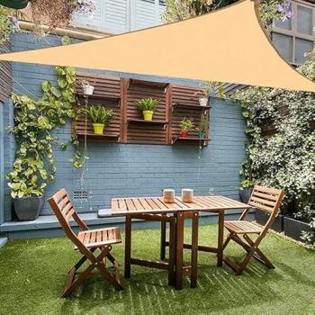 Vela Triangular de Poliéster Beige 5 metros - Toldo Resistente al Agua y Protección UV para Jardín o Terraza