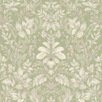 Elegant Damask Leaf Sage Green Wallpaper with Natural Leaves and Tree Floral Design
