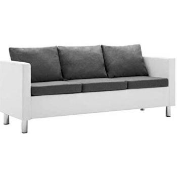 vidaXL Sofá de 3 Plazas Cuero Sintético Blanco Gris Claro Asiento Sillón Silla