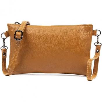 Bolso bandolera de mujer de piel auténtica acabado dollaro. Made in Italy. Vera Pelle Italiana