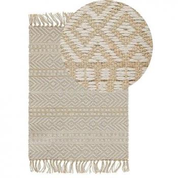 Alfombra de Pasillo Beige Tejida a Mano en Yute y Algodón con Flecos 50 x 80 cm Estilo Boho