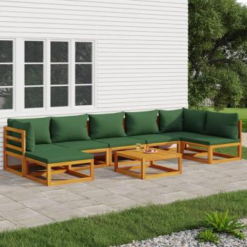 8-Piece Solid Wood Garden Lounge Set with Green Cushions