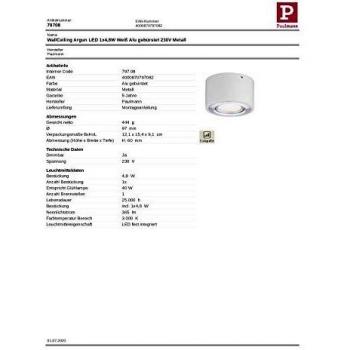 Luz de Techo LED Paulmann Argun 4,8W 3000K Dimable Aluminio Cepillado Blanca