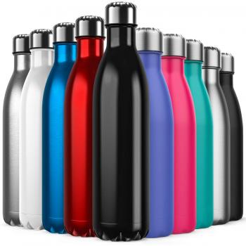 Invool de Botella de Agua de Acero Inoxidable,diseño de Pared Doble,Boca estándar,para Correr, Gimnasio, Yoga, Ciclismo,750ML,Negro