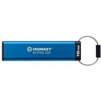 Kingston IronKey Keypad 200 USB Flash Drive 16GB USB Type-A 3.2 Gen 1 (3.1 Gen 1) Hardware Encrypted AES-256 Blue IKKP200/16GB