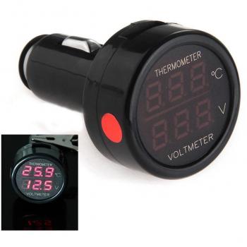 lovelifeast LED coche encendedor de cigarrillos voltímetro digital termómetro verde LED Digital Panel 2 en 1 12 V/24 V USB Digital Monitor