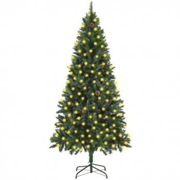 Árbol de Navidad artificial iluminado con luces y piñas 210 cm