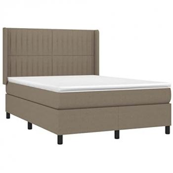Cama box spring con colchón tela gris taupe 140x190 cm