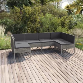 Conjunto de muebles de jardín 8 piezas con cojines de ratán sintético gris