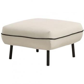 Otomana cuadrada retro de tela beige claro con patas de metal negro y ribete decorativo Tonsberg