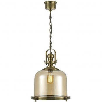 Lámpara colgante de techo tipo campana grande Riley Single Large Bell 1 bombilla E27 latón antiguo / cristal coñac