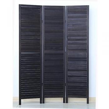 Biombo Persiana de Madera Negro 3 Paneles 170x120 cm
