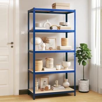 vidaXL 5-Layer Storage Shelf Blue Steel & Engineered Wood