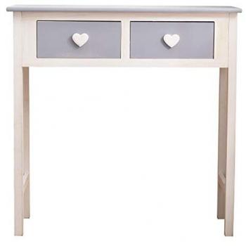 Consola Mobili Rebecca con 2 cajones de MDF y madera de paulonia en blanco y gris, estilo shabby, dimensiones 80x80x30 cm