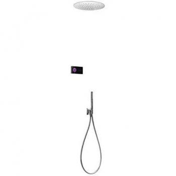 Kit electrónico de ducha termostático empotrado Shower Technology Blue Edition, 2 vías, rociador ducha inox a techo, 38 x 38 x 20 centímetros, color cromo